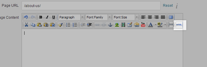 The HTML icon is in the top right of the WYSIWYG editor, the last icon in the toolbar