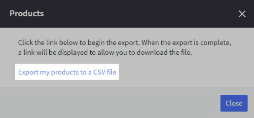 Export Products popup