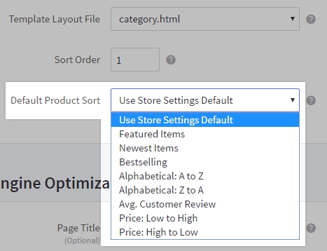 Example of a category's Default Product Sort setting in the BigCommerce control panel