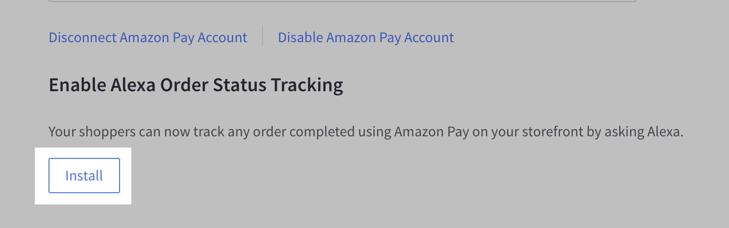 Screenshot of Install for Alexa button on Amazon Pay settings.