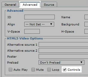 Control tab with the Controls option highlighted and enabled.